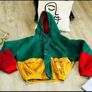 Colorblock Hooded Jacket - Green, Red, Yellow